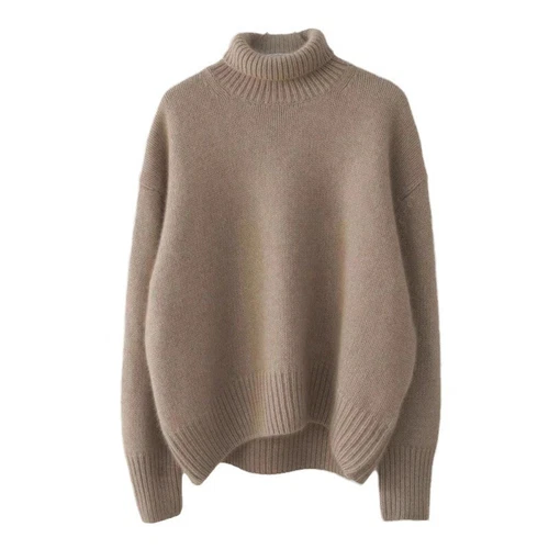 Suéter Suelto Cálido Tejido Otoño Grueso Mezcla Cachemira para Mujer Cuello Alto - Imagen 9 de 26
