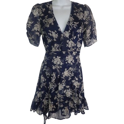Saints & Secrets Women's Floral Chiffon Wrap Dress Blue Small short Sleeve  Party | eBay