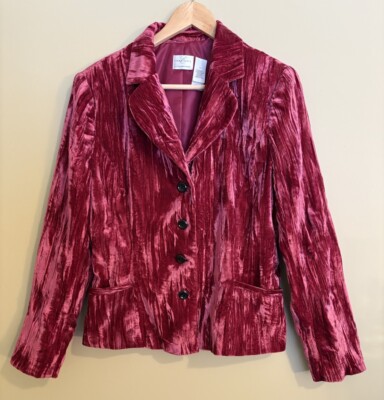 EMMA JAMES Women s Size 14 Blazer Burgundy Crinkled Velvet Lux Art Jacket