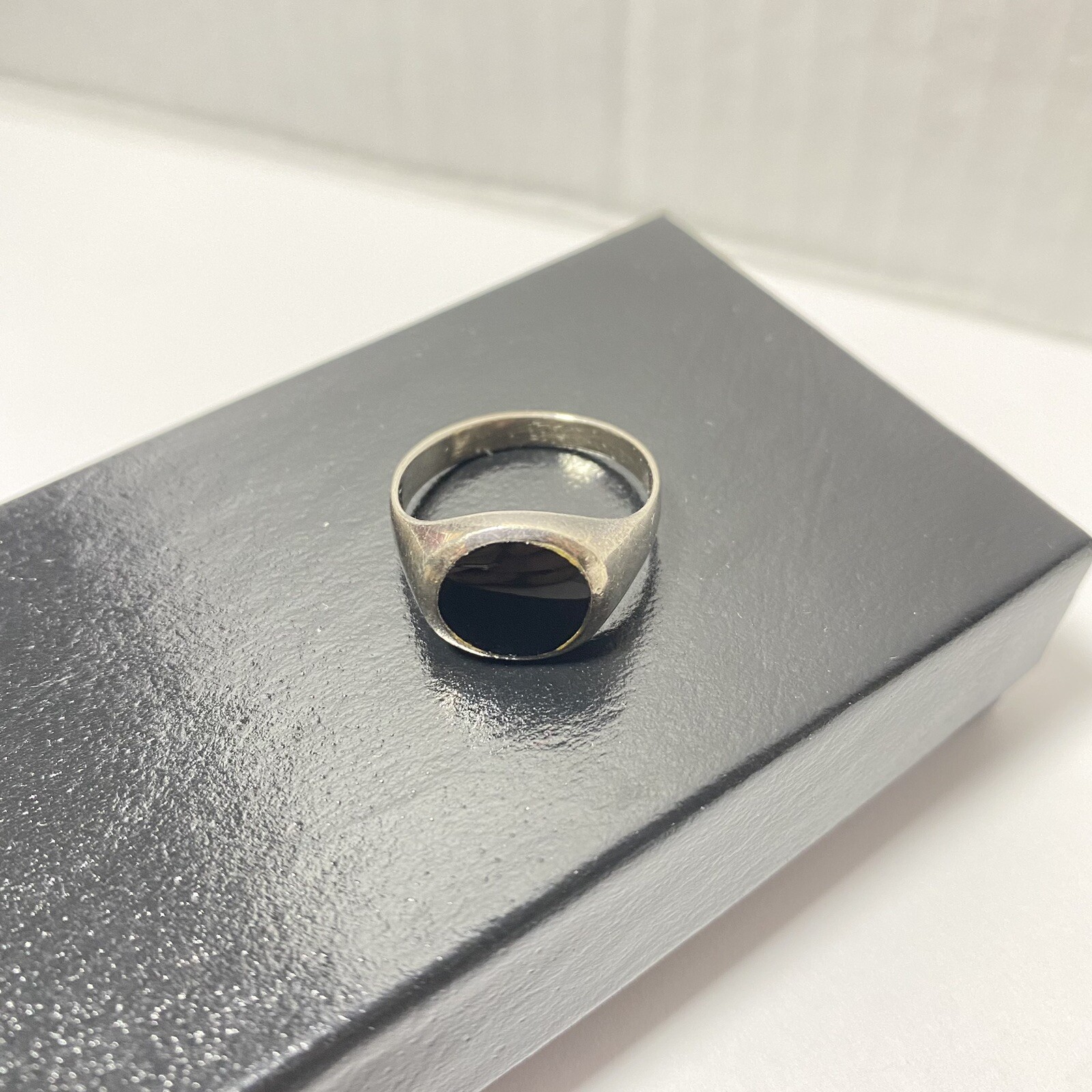 Black Center Statement Ring Silver Tone Marked 925 - image 2