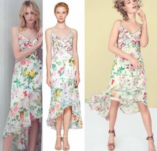 Tadashi Shoji Eva Chiffon Fleur Floral High-Low Tea Length Midi Dress 12