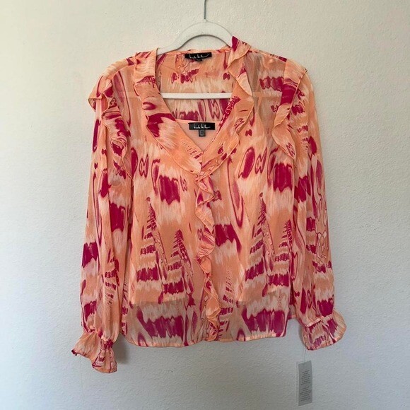 Nicole Miller Boho Blouse Pink Orange Womens Medium NWOT Festival Work Top