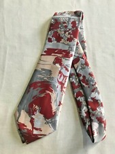 Vintage 1970's Kipper Necktie Wide Neck Tie - Painted Grey Red Abstract Scene