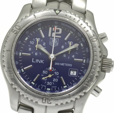 USED Excellent] TAG HEUER Link CT1110 Chronograph Quartz Blue Dial