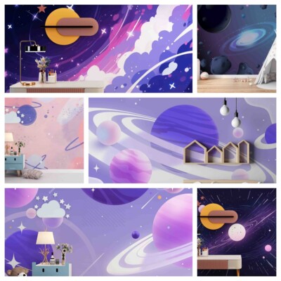 3D Planet Cartoon Space Self-adhesive Wallpaper Removable Wallpaper Wall Mural