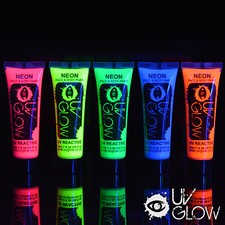 UV Glow Neon Face Paint Body Paint 10ml - Set of 5 - Fluorescent Festival Makeup