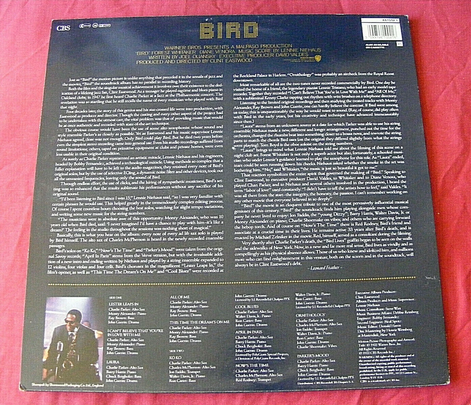 LP blues, 'Bird' film soundtrack, Charlie Parker, bebop jazz, CBS 461002 VGC Foto 2 de 4