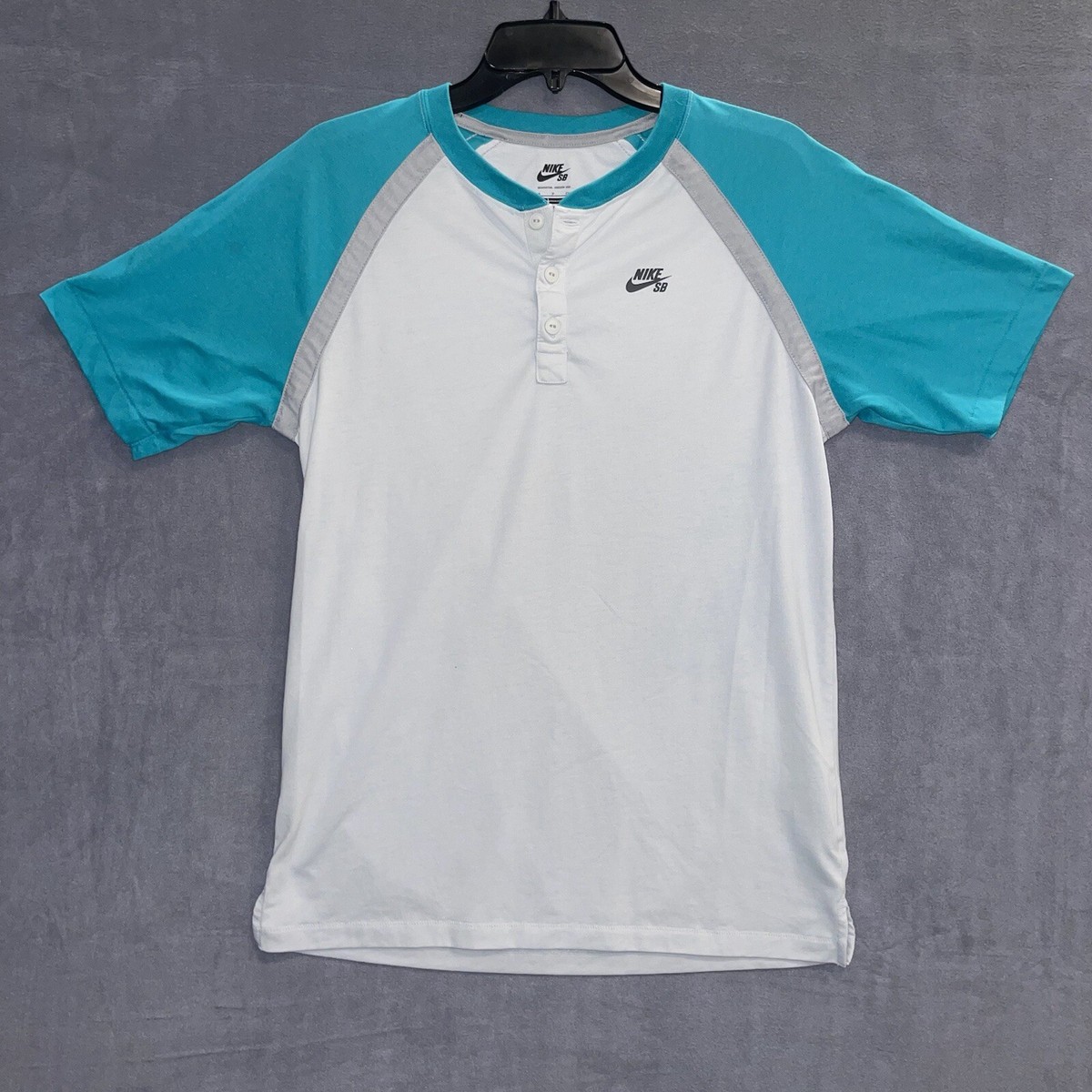 Nike SB Shirt Mens Small Gray Teal Dri Fit Raglan Henley