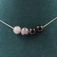 Steine Und MinéRaux. Halskette 4 Perlen Quarz Rutil Schwarz 8 MM Kette Stahl I
