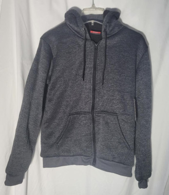 Range Black Heavyweight Full Zip Up Fleece Lined Hoodie Men's S