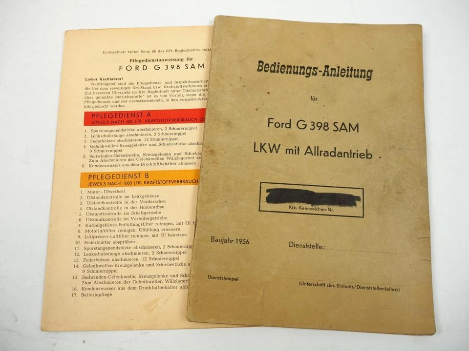 Betriebsanleitung Ford G398SAM LKW Allrad 1956 Nato Ziege mit Pflegeanleitung - Bild 1 von 4