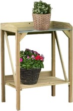  AAMEN Wooden Potting Bench Table, Wooden with Metal Table Top & Shelf, Outdoor 
