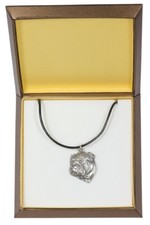 English Bulldog - silver covered necklace with dog, in box, Art Dog USA