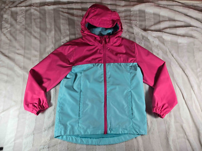 Eddie Bauer Girl Hooded 3 in 1 Pink Green Zip-Up Windbreaker Jacket Size M 10/12