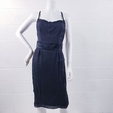 Dolce Gabbana Black Silk Cocktail Dress Knee Length Sleeveless Lace Trim Medium