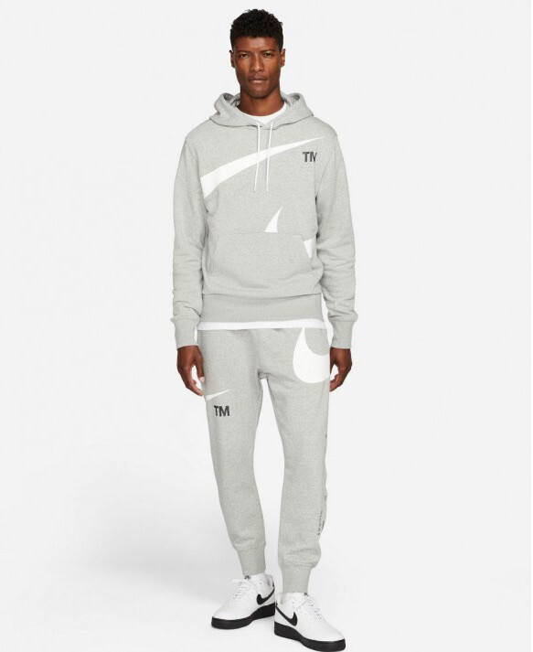Nike Sportswear NSW Brushed Swoosh Fleece Pullover Hoodie Grey White Size Large