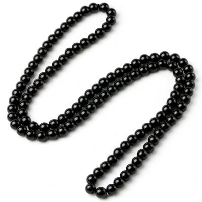 Handmade Black Natural Stone Long Necklace for Men   Energy Beads & Knot Design