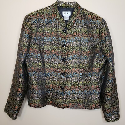 JBS LTD Blazer Women's XL Silk Blend Multicolored Shimmer Floral Lined Button Up