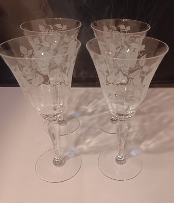 Set 4 Morgantown Elegant Optic Crystal Etched Water Goblets American Beauty