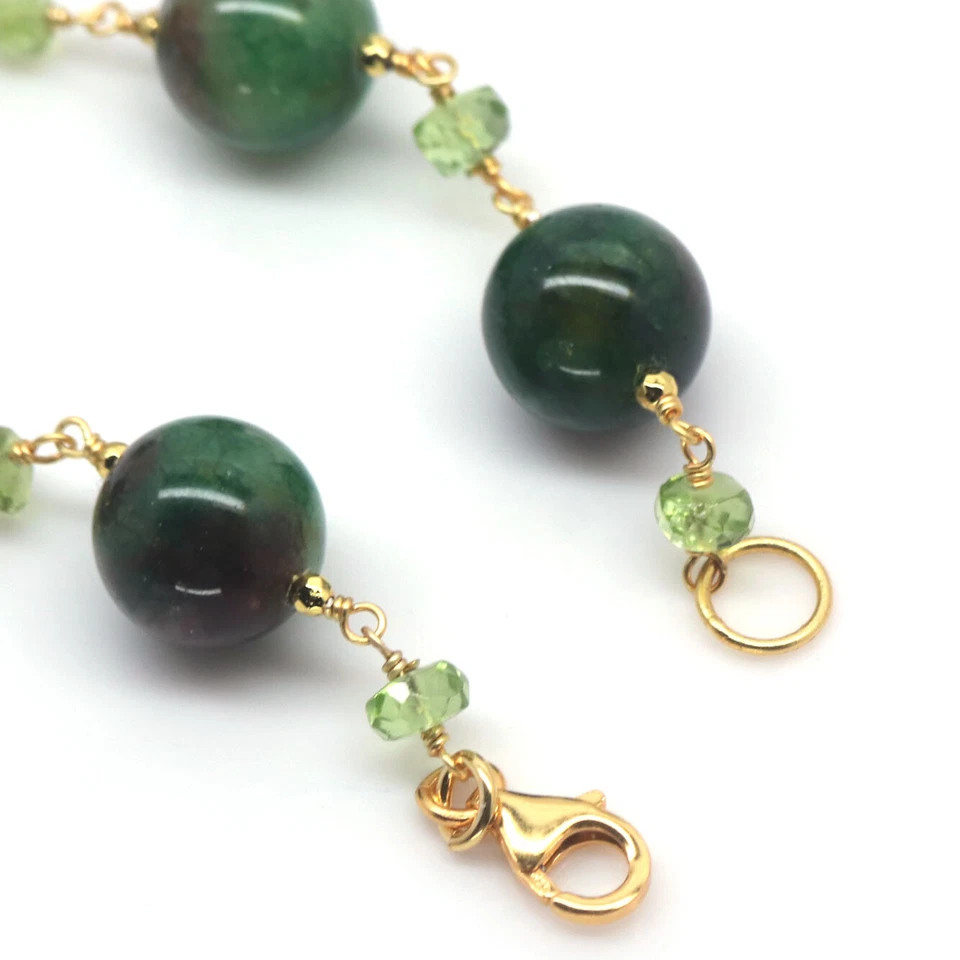 Edelsteine Grüner Jade & Peridot 925 Sterling Silber 18K Vergoldetes Armband 8" - Bild 3 von 4