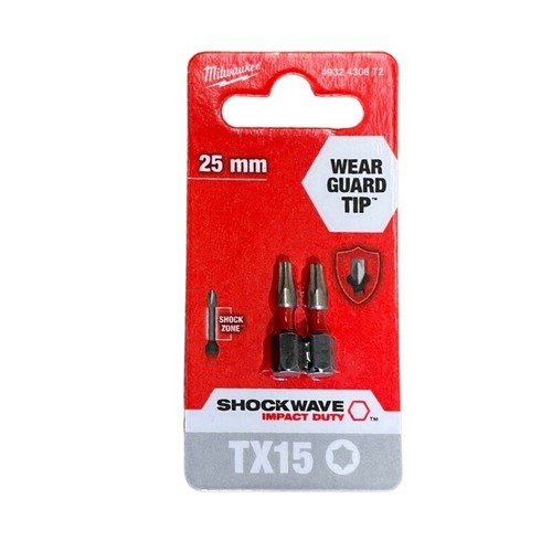 MILWAUKEE Torx TX15 Screwdriver Bits x2 Shockwave Impact Duty Driver Insert - Picture 9 of 13