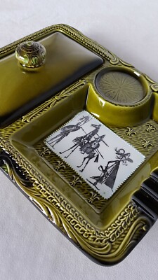 Keramik Raucher Tablett Barbotine DON QUIJOTE Druck oder Litho?