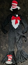 CAT IN THE HAT COSTUME SZ S JUMSUIT/HAT/TIE -VELVETY PLUSH SO CUTE HALLOWEEN