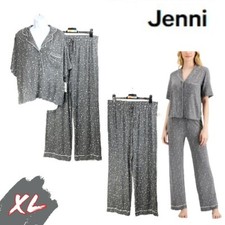 NWT Jenni XL Cropped Notch-Collar Pajama Set Heather Gray 100144334MS 55