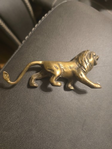 Vintage Brass Lion Figurine L 5" Ht 2 1/4 - 第 1/2 張圖片