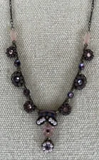 VTG Ayala Bar Pinks/Purples Floral Glass Beads Bronze Chain Necklace 10" Drop