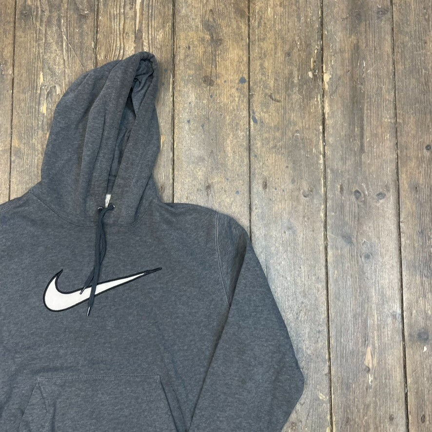 Nike Hoodie Vintage Y2K Centre Swoosh Pull Over Sweatshirt, Grey, Mens Medium image 2