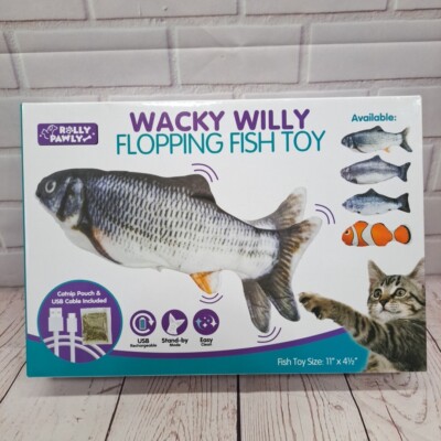 Cat Nip Cat Toy Flopping Fish Trout Fish Wacky Willy 11'' USB Rechargeable NEW