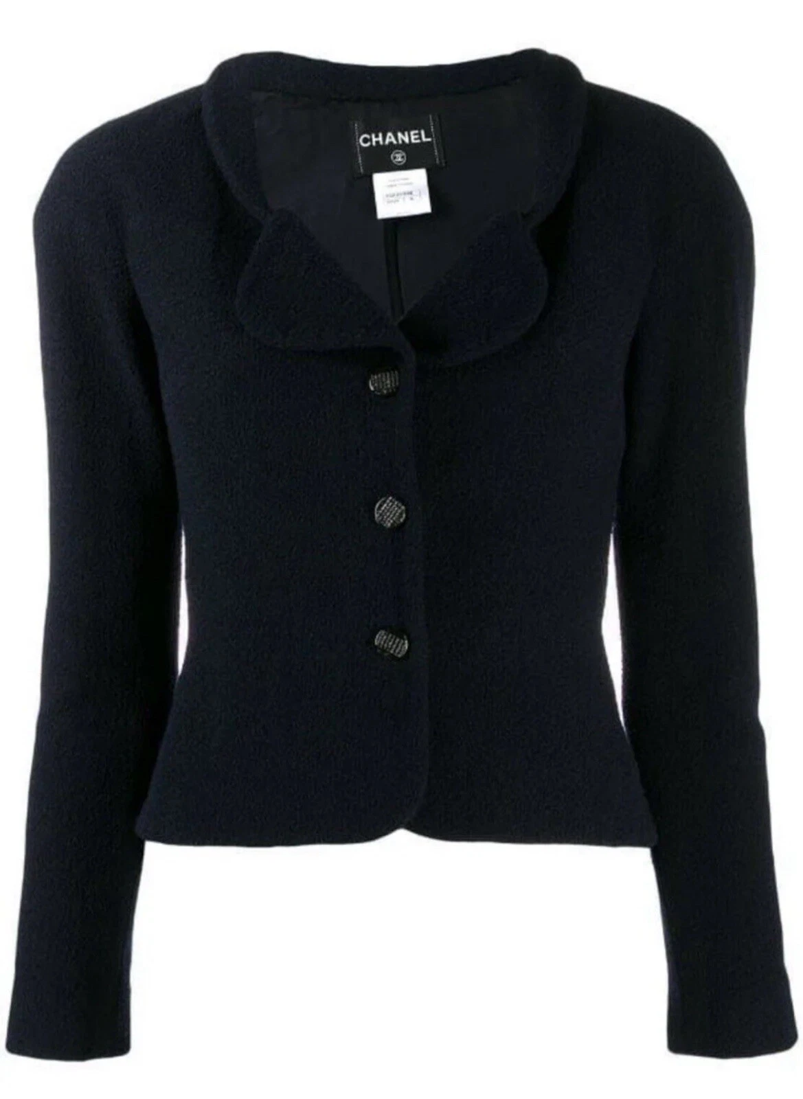 Giacca blazer CHANEL nera lana boucle taglia 38 autentica con etichette