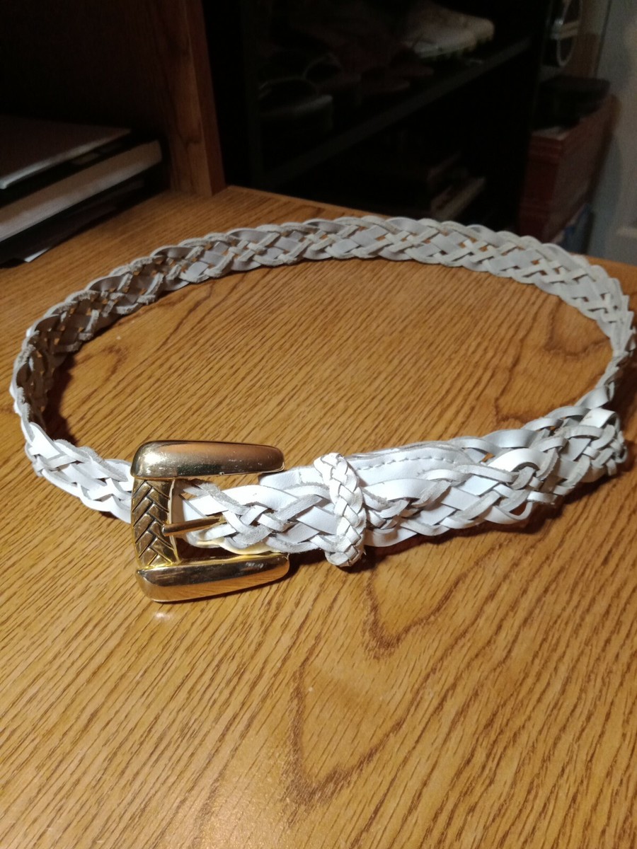 Vintage Woven White Leather Belt with Metallic Buckle VINTAGE 90s White Vegan Faux Leather Western Silver Buckle  main image 4