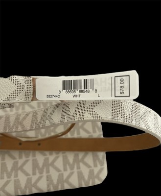 Michael Kors 552744C White Signature MK Logo PU Leather Waist Belt 