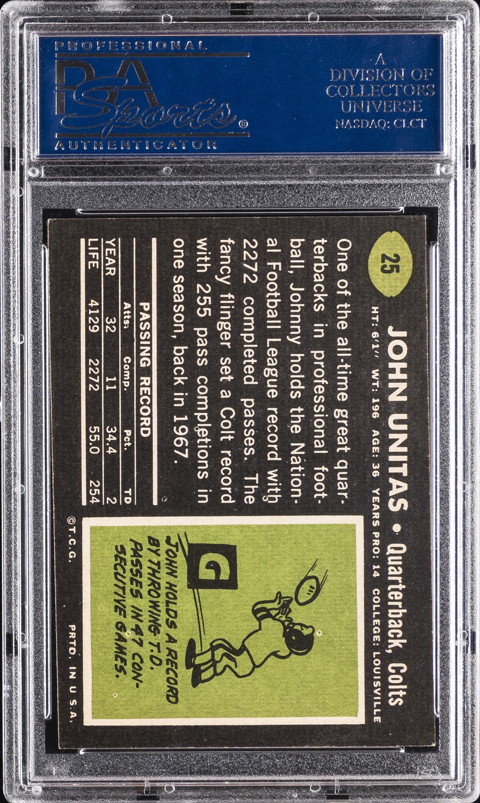 1969 TOPPS #25 JOHNNY UNITAS PSA 7 view 2
