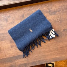 15492 - Polo Ralph Lauren Blue Wool Scarf Lambswool 100 Women Vintage Limited Ed
