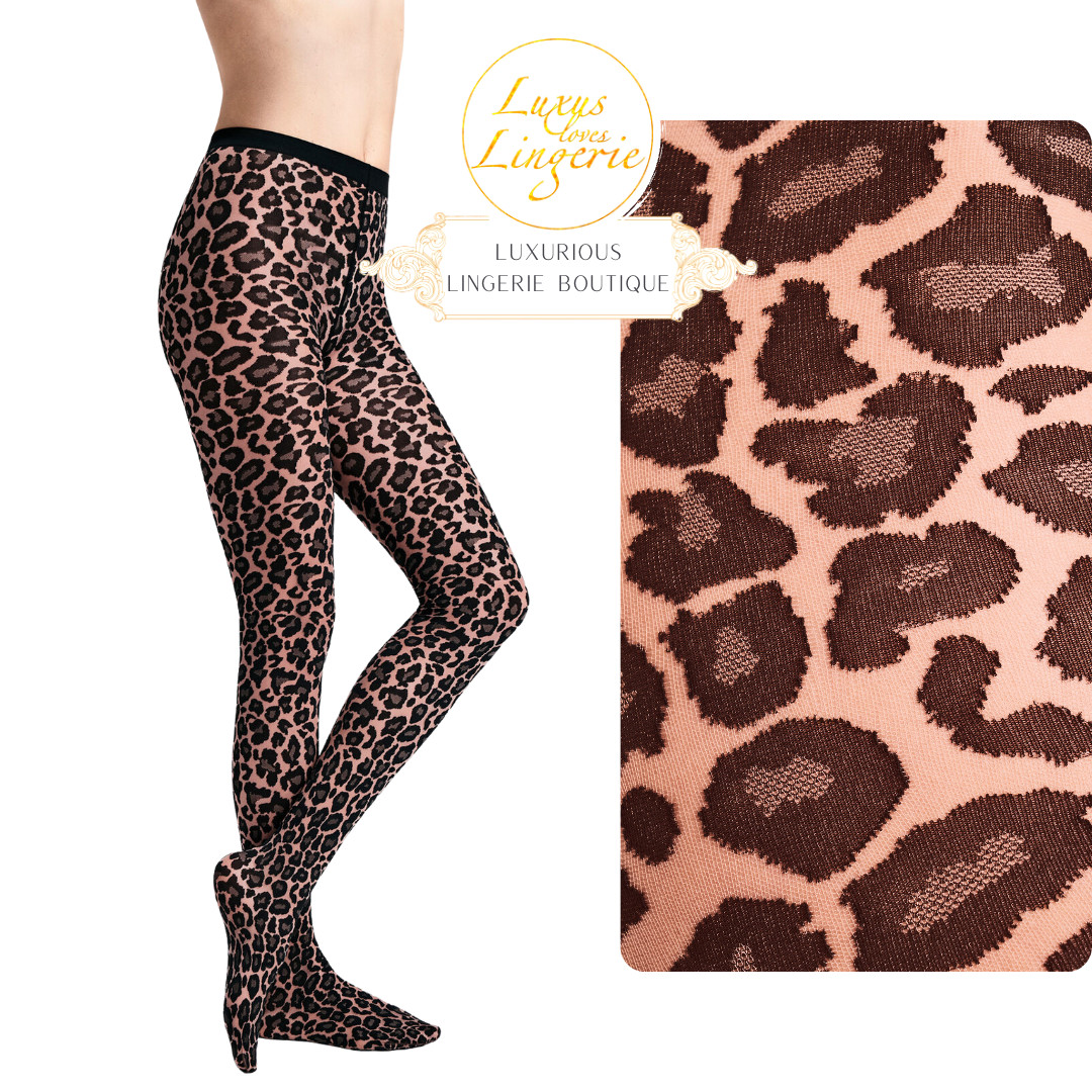 Leo Tights by Wolford M Chateau Black Tights with Animal Print Design