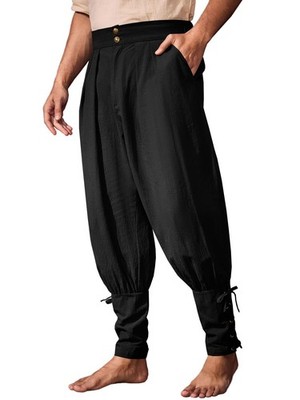 Runcati Mens Medieval Ankle Pants Renaissance Viking Pirate Pants Lace Up Cot...