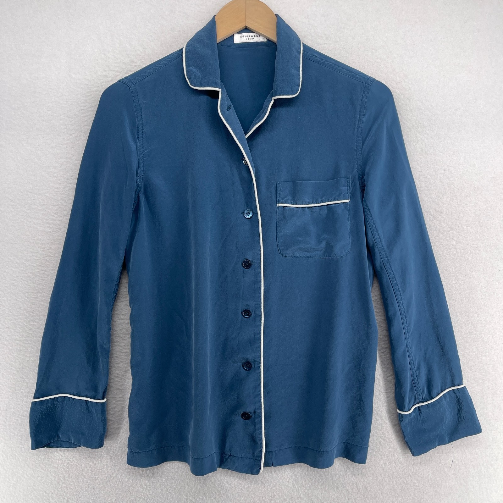 Top Xs Avery Silk Crepe De Chine Pajama Button Up Long Sleev