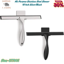 All-Purpose Stainless Steel Shower Squeegee for Glass Doors with Adhesive Hooks