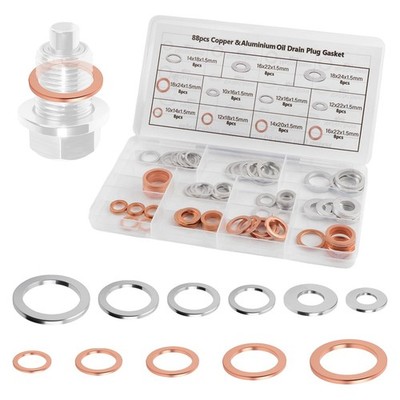 88PCS Car Oil Drain Plug Gasket Kit,Multi-size 0.71*0.71*0.06 inch 