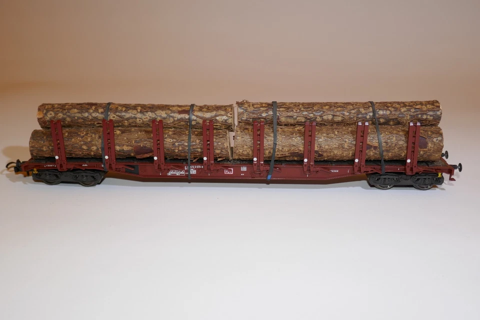 H0 Fleischmann 5289 Doppelrungenwagen Ep. V, DB AG + Stammholzladung, gebraucht