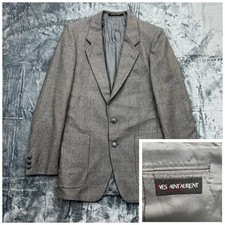 VTG Yves Saint Laurent France Men's 100 Virgin Wool Grey 36 Tweed Blazer Coat