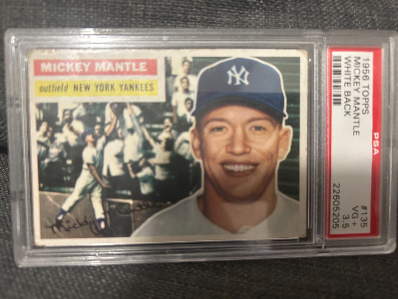 1956 Topps White Back #135 Mickey Mantle New York Yankees Baseball Card PSA 3.5