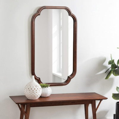 Glenby 24x36 Walnut Brown Scalloped Wall Mirror for Farmhouse Bathrooms