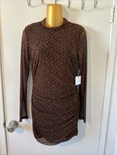 SALE 3 DRESSES FOR $20 Originality Brown Dress Long Sleeve Ruched Bodycon MEDIUM