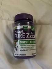 ZzzQuil PURE Zzzs Triple Action 3X Melatonin Dietary Supplement 60 Gummies New