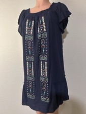 Blue Rain Women’s Embroidered  Swing Dress  Short Sleeve Lined Size Small
