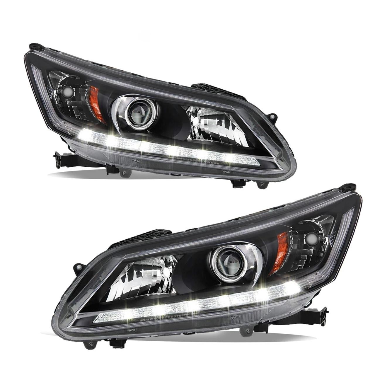 Front Pair For Honda Accord Sedan 2013-2015 Headlights Black Right+Left Halogen!